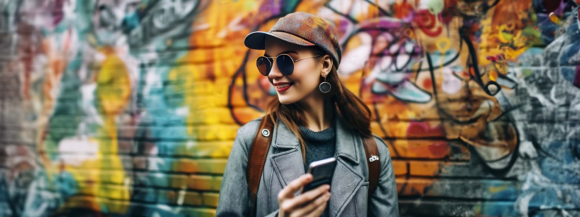 Mujer caminando al aire libre con teléfono en mano