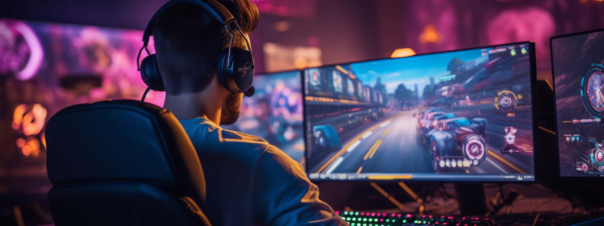 Hombre jugando con la computadora